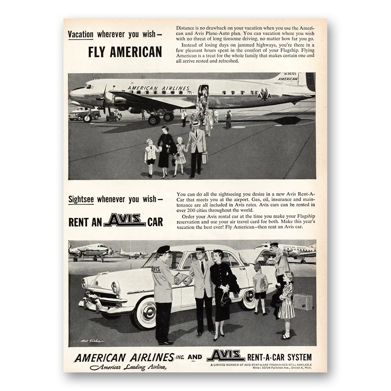 1953 American Airlines Wherever You Wish Vintage Magazine Print Ad