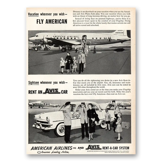 1953 American Airlines Wherever You Wish Vintage Magazine Print Ad