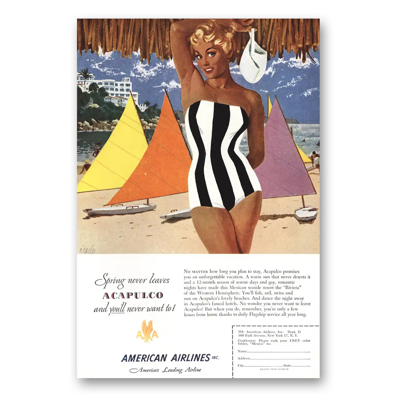 1953 American Airlines Acapulco Al Charles Parker Vintage Magazine Print Ad