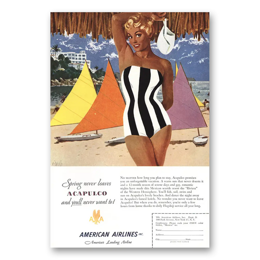 1953 American Airlines Acapulco Al Charles Parker Vintage Magazine Print Ad