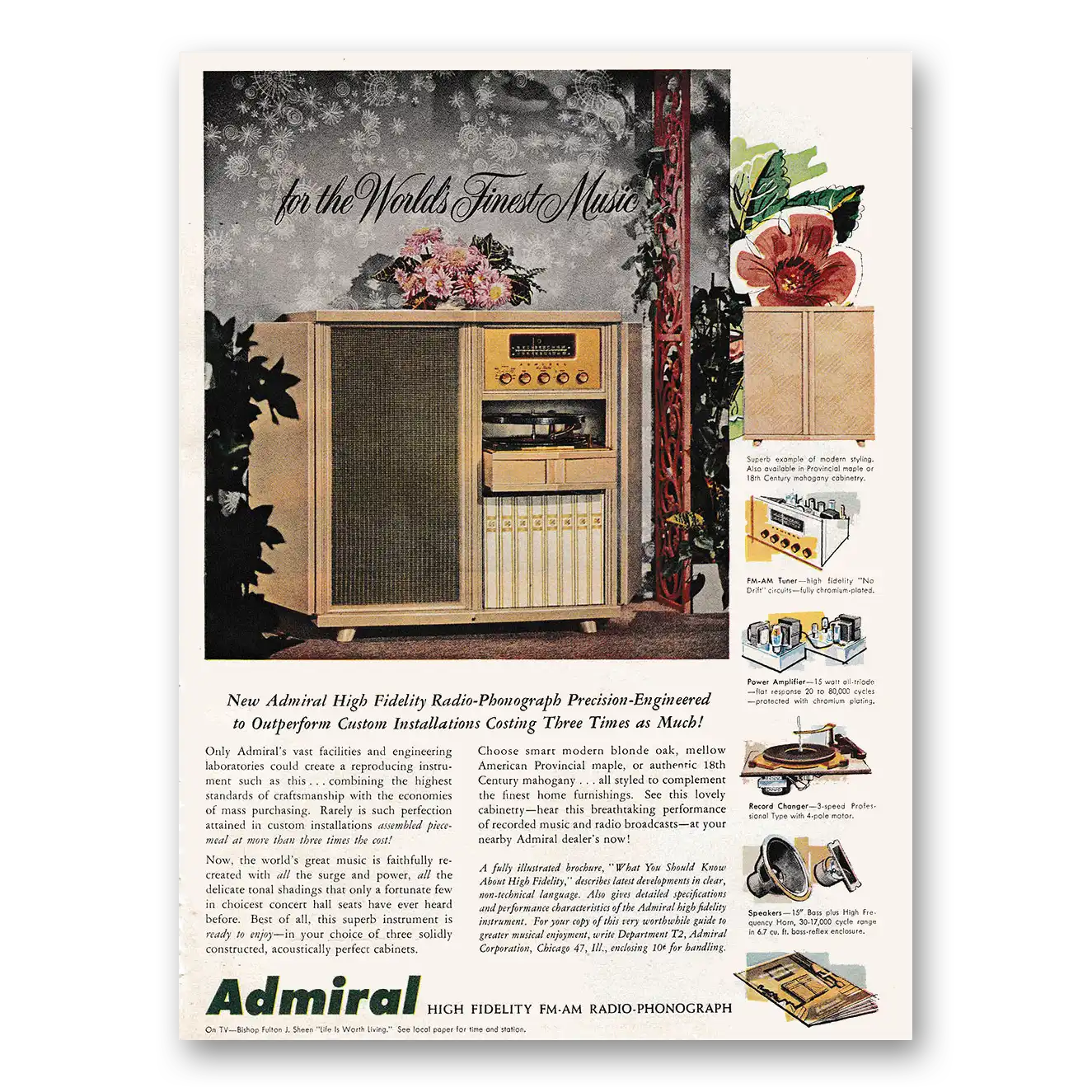 1953 Admiral Stereo High Fidelity Radio Phonograph Premium Engineered Vintage Magazine Print Ad