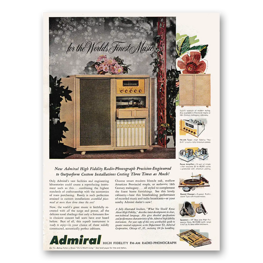 1953 Admiral Stereo High Fidelity Radio Phonograph Premium Engineered Vintage Magazine Print Ad