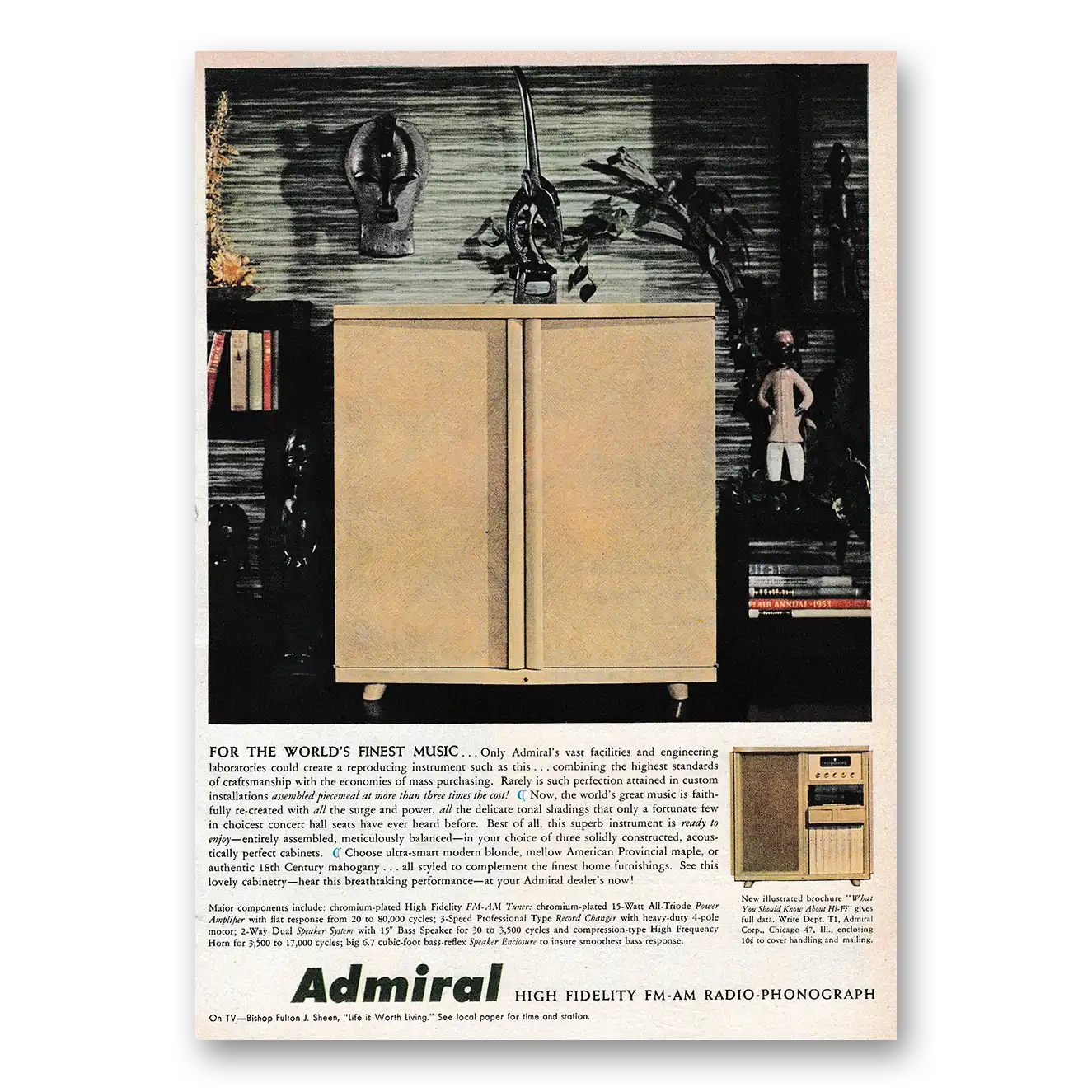 1953 Admiral Stereo For the Worlds Finest Music Vintage Magazine Print Ad