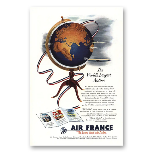 1953 Air France Worlds Largest Airline Vintage Magazine Print Ad