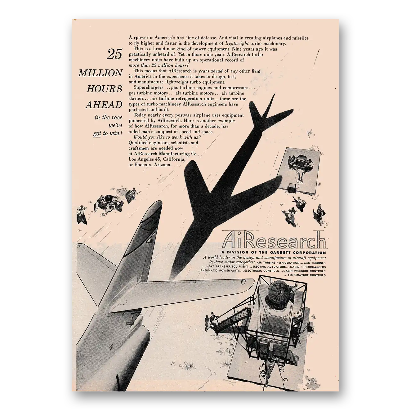 1953 Garrett AiResearch Million Hours Ahead Vintage Magazine Print Ad