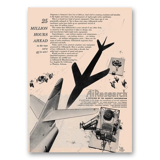 1953 Garrett AiResearch Million Hours Ahead Vintage Magazine Print Ad