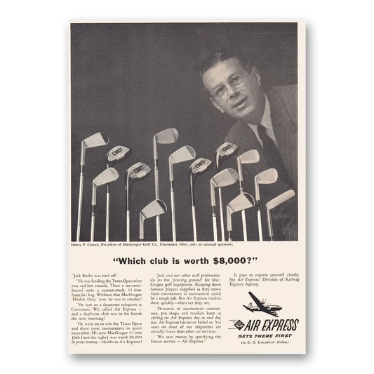 1953 Air Express Which Club Is Worth 8000 MacGregor Vintage Magazine Print Ad