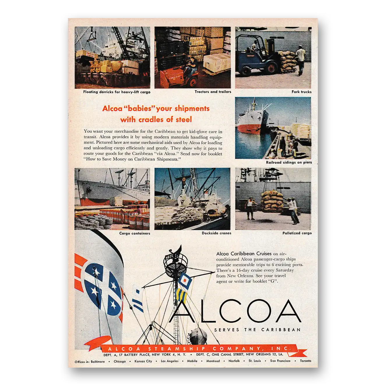 1953 Alcoa Steamship Babies Your Shipments Vintage Magazine Print Ad