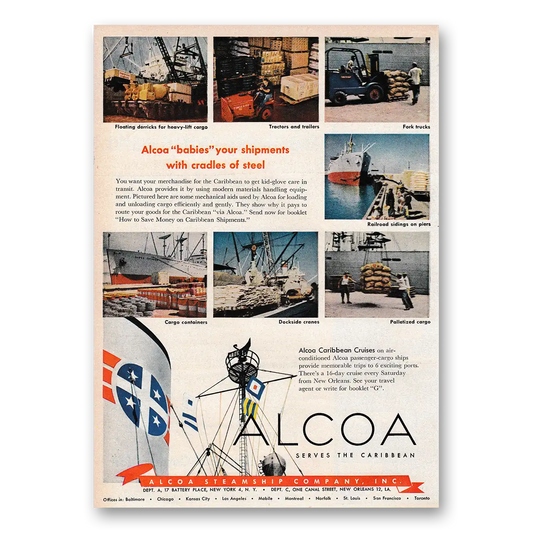 1953 Alcoa Steamship Babies Your Shipments Vintage Magazine Print Ad