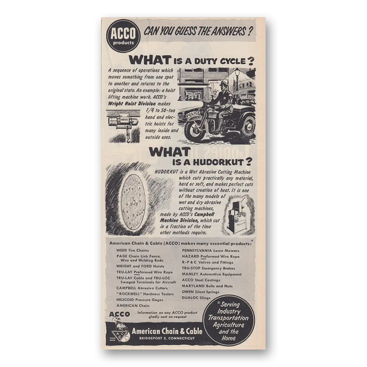 1953 American Chain Company What Is a Duty Cycle Vintage Magazine Print Ad