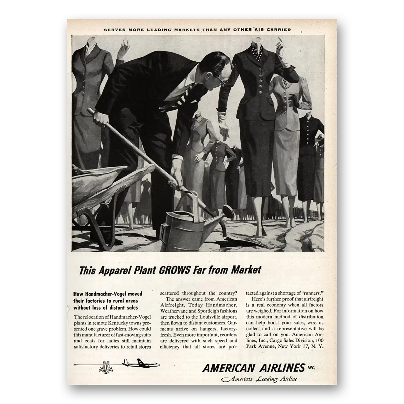 1953 American Airlines This Apparel Plant Grows Vintage Magazine Print Ad