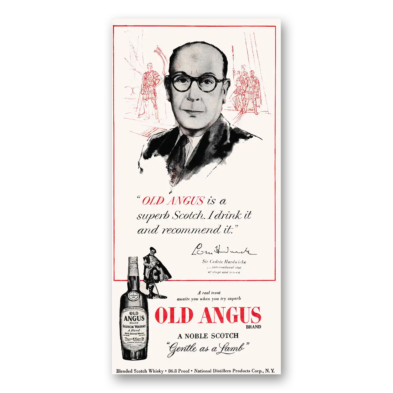 1953 Old Angus Whisky Sir Cedric Hardwicke Vintage Magazine Print Ad