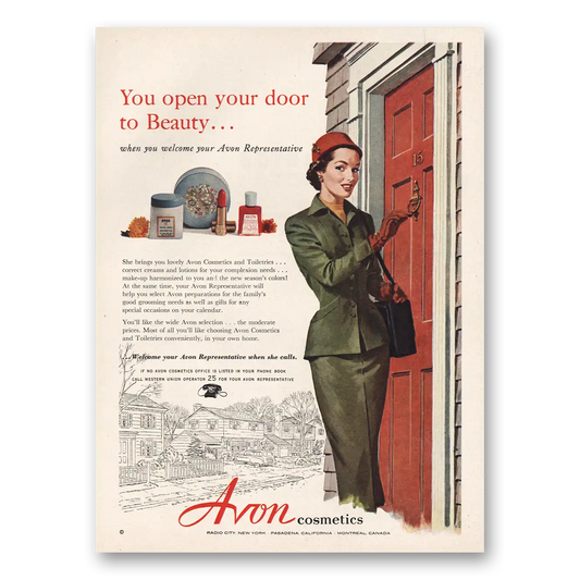 1953 Avon You Open Your Door to Beauty Vintage Magazine Print Ad