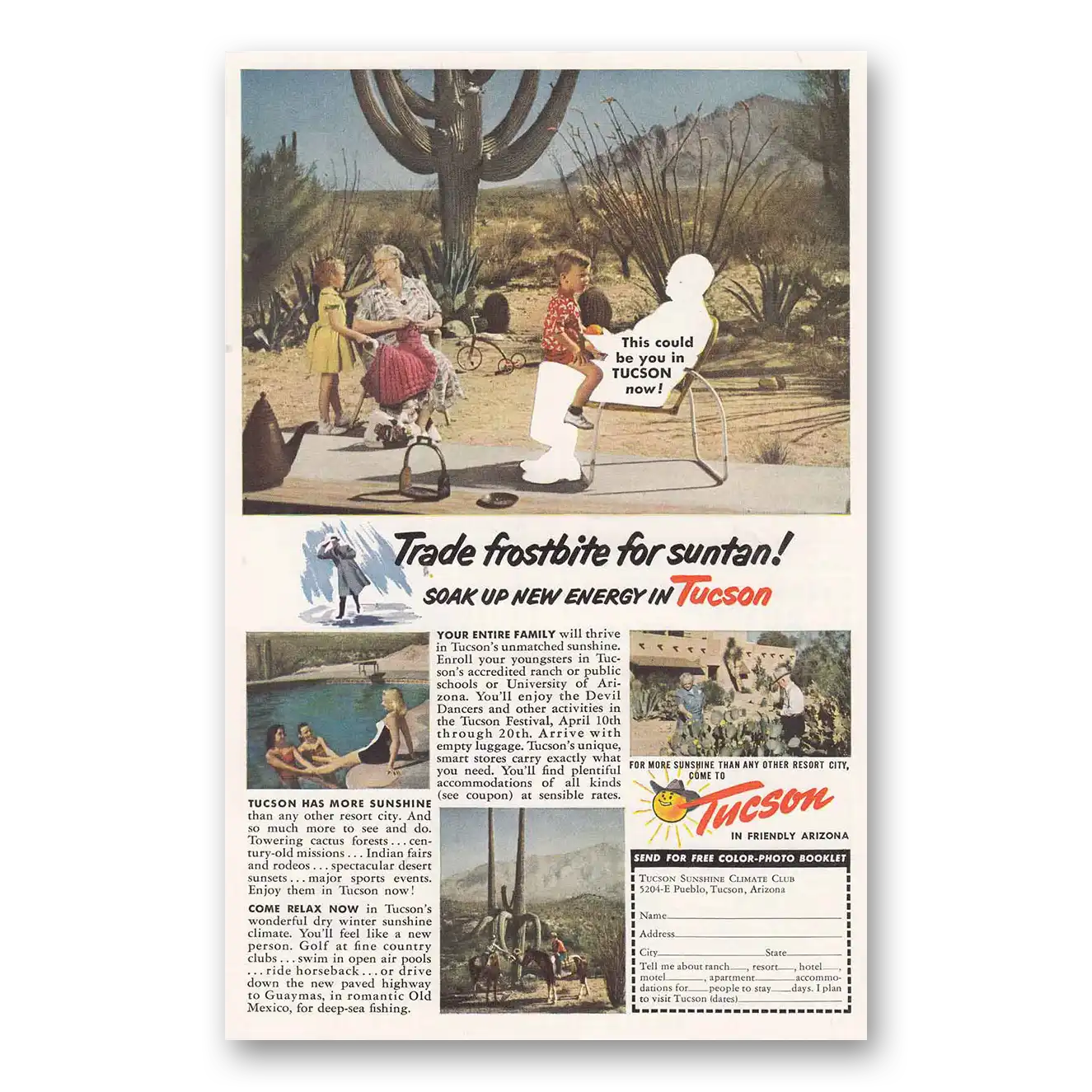 1953 Tucson Arizona Trade Frostbite for Suntan Vintage Magazine Print Ad