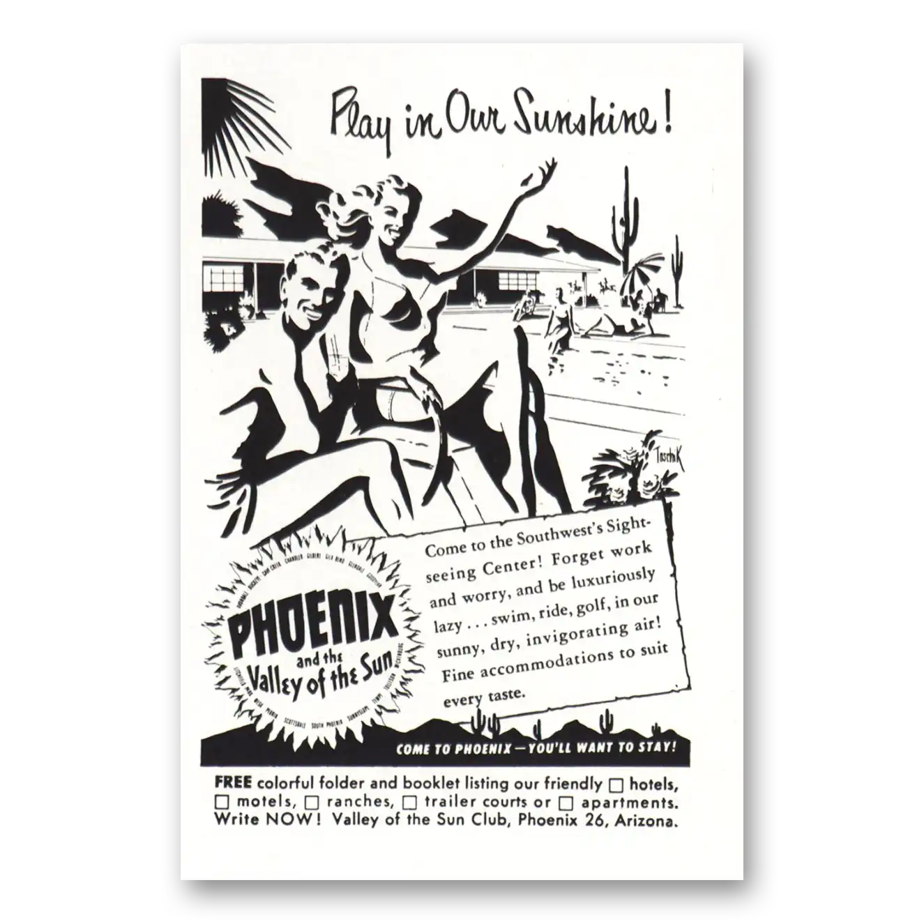 1953 Phoenix Arizona Play In Our Sunshine Vintage Magazine Print Ad