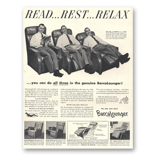 1953 BarcaLounger Read Rest Relax Vintage Magazine Print Ad