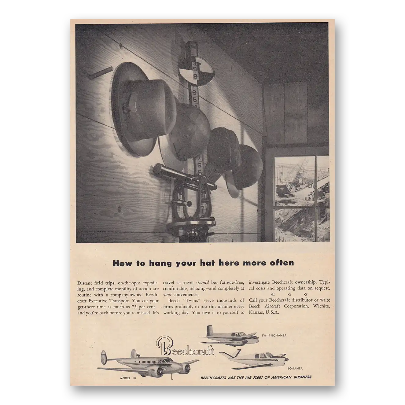 1953 Beechcraft How to Hang Your Hat Here More Often Vintage Magazine Print Ad