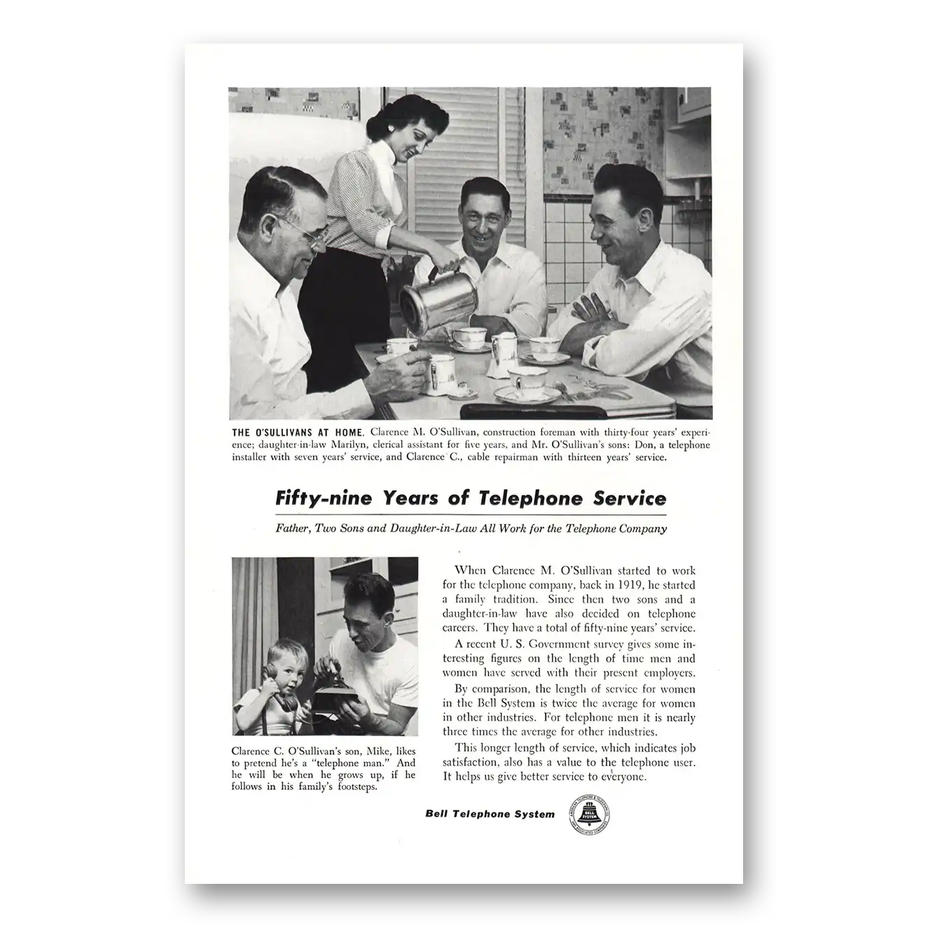 1953 Bell Telephone O'Sullivans Fifty Nine Years Vintage Magazine Print Ad