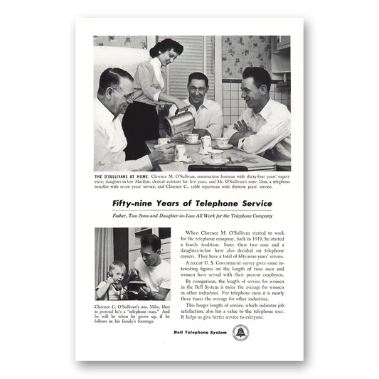 1953 Bell Telephone O'Sullivans Fifty Nine Years Vintage Magazine Print Ad