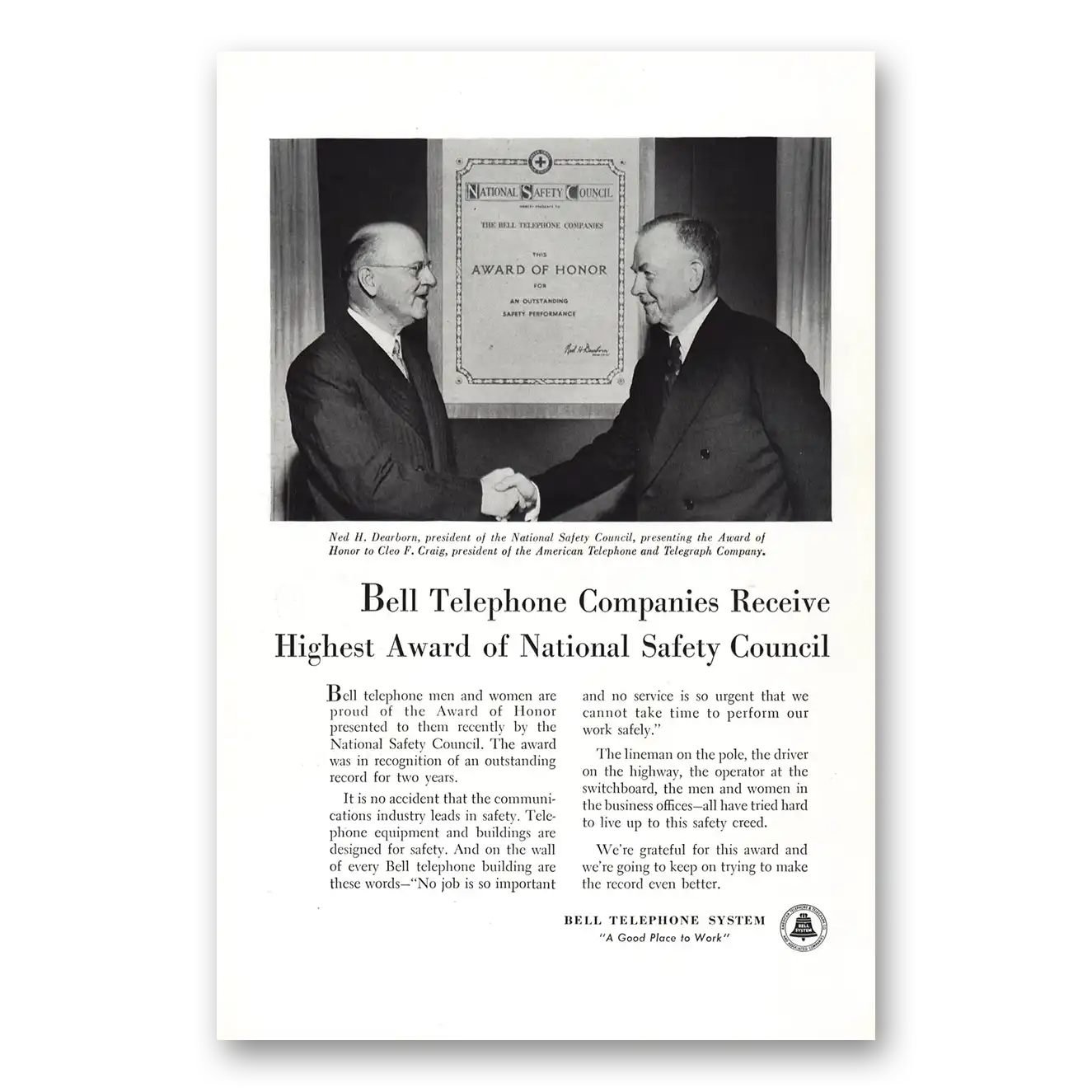 1953 Bell Telephone National Safety Council Vintage Magazine Print Ad