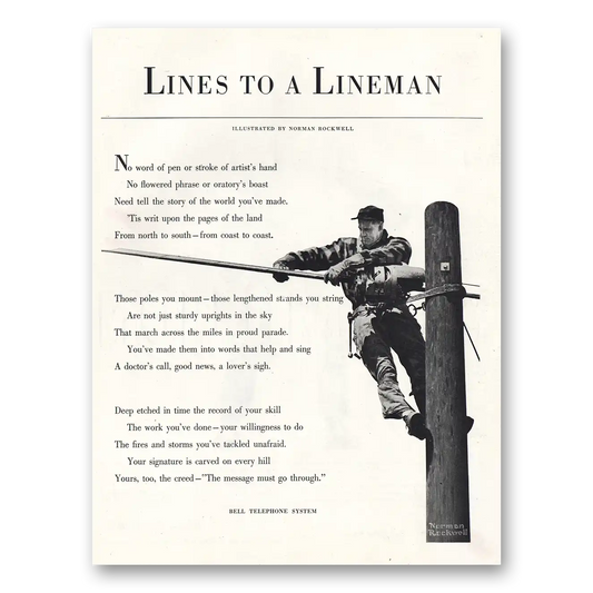 1953 Bell Telephone Lines To Lineman Vintage Magazine Print Ad