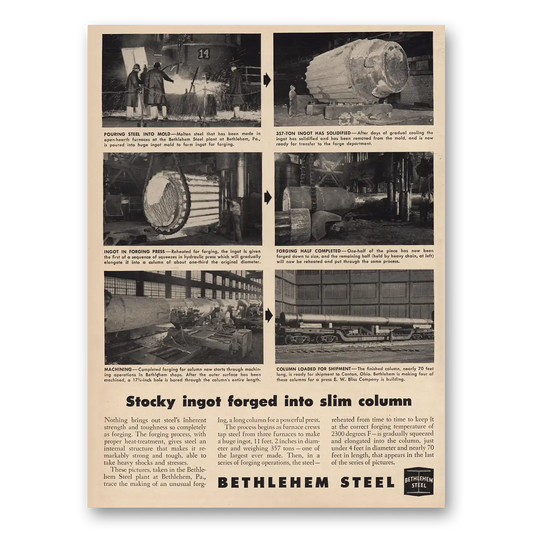 1953 Bethlehem Steel Stocky Ingot Forged Vintage Magazine Print Ad