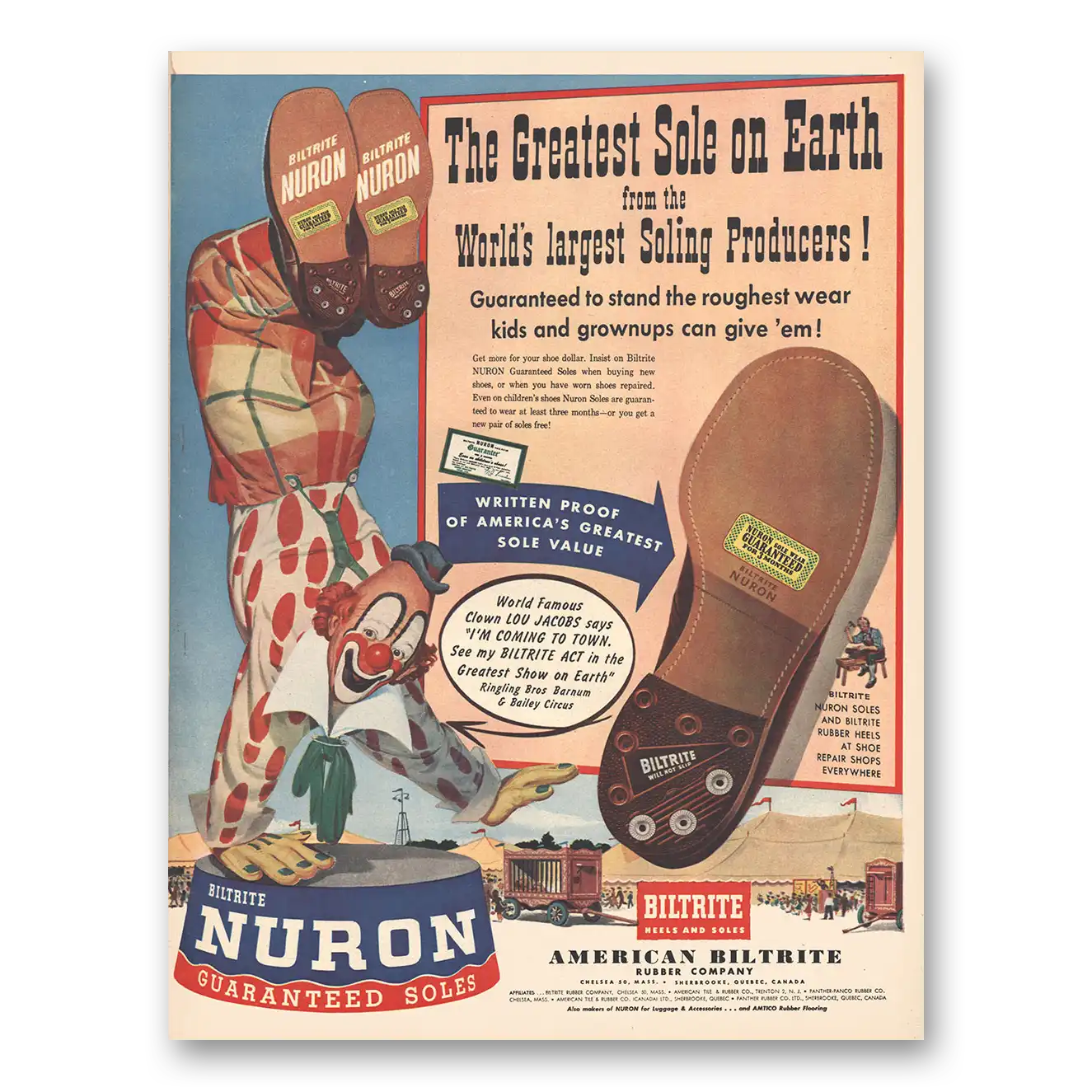 1953 Biltrite Nuron Soles Greatest Sole On Earth Vintage Magazine Print Ad