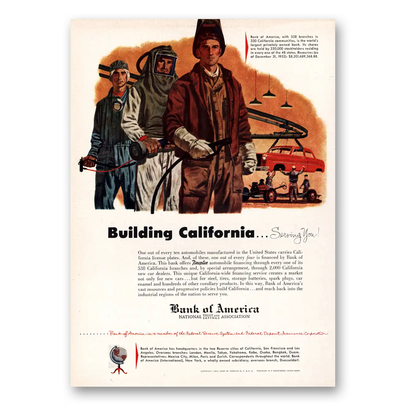 1953 Bank of America Building California Vintage Magazine Print Ad