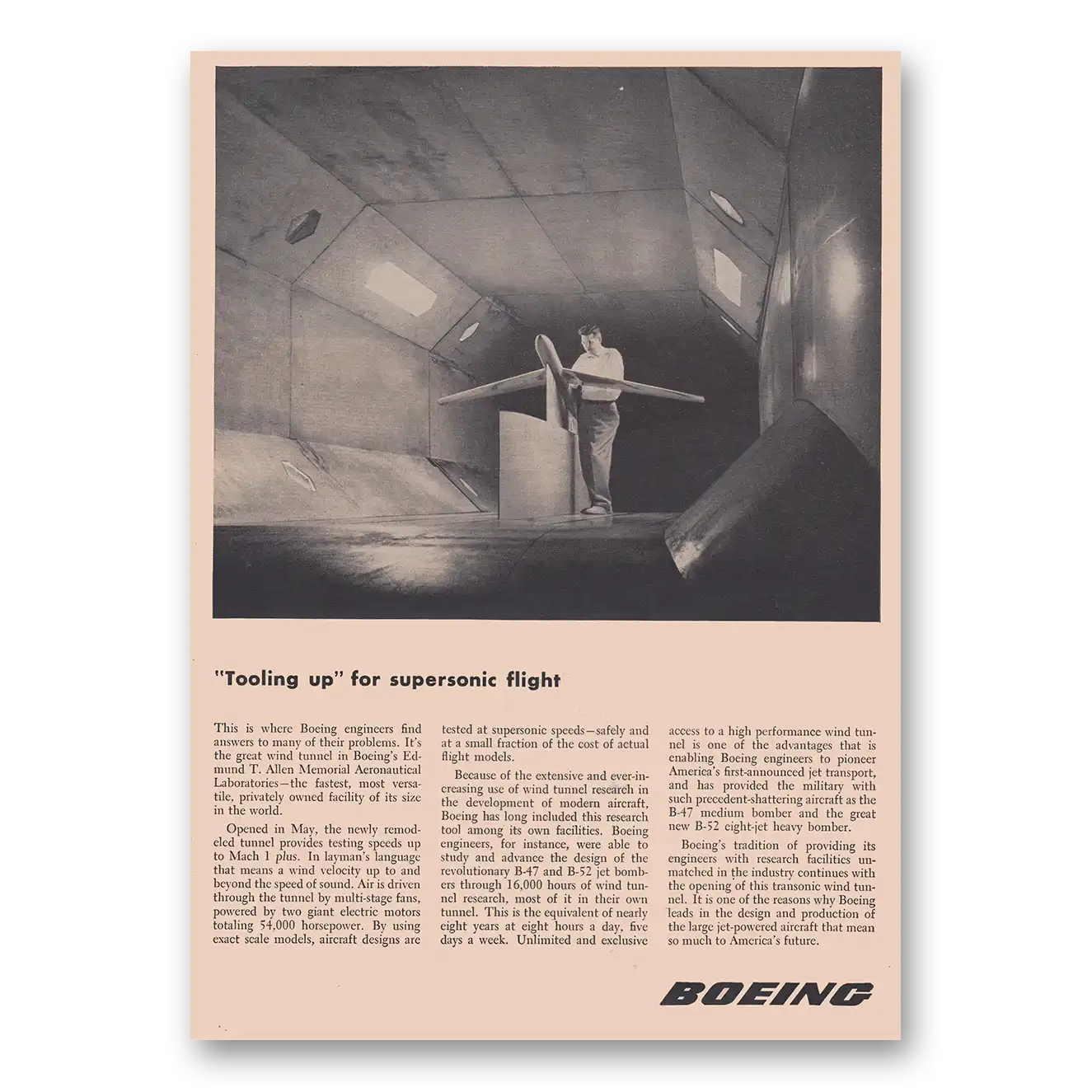 1953 Boeing Tooling Up for Supersonic Flight Vintage Magazine Print Ad