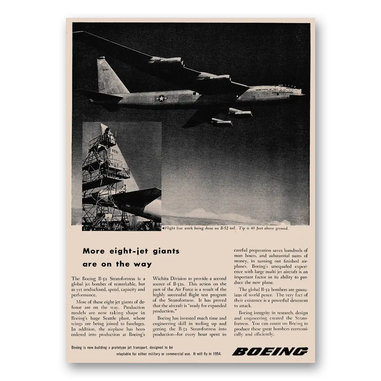 1953 Boeing B52 More Eight Jet Giants Are On the Way Vintage Magazine Print Ad