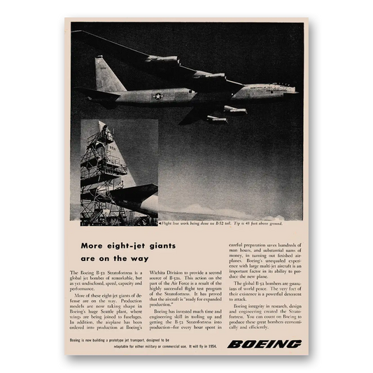 1953 Boeing B52 More Eight Jet Giants Are On the Way Vintage Magazine Print Ad