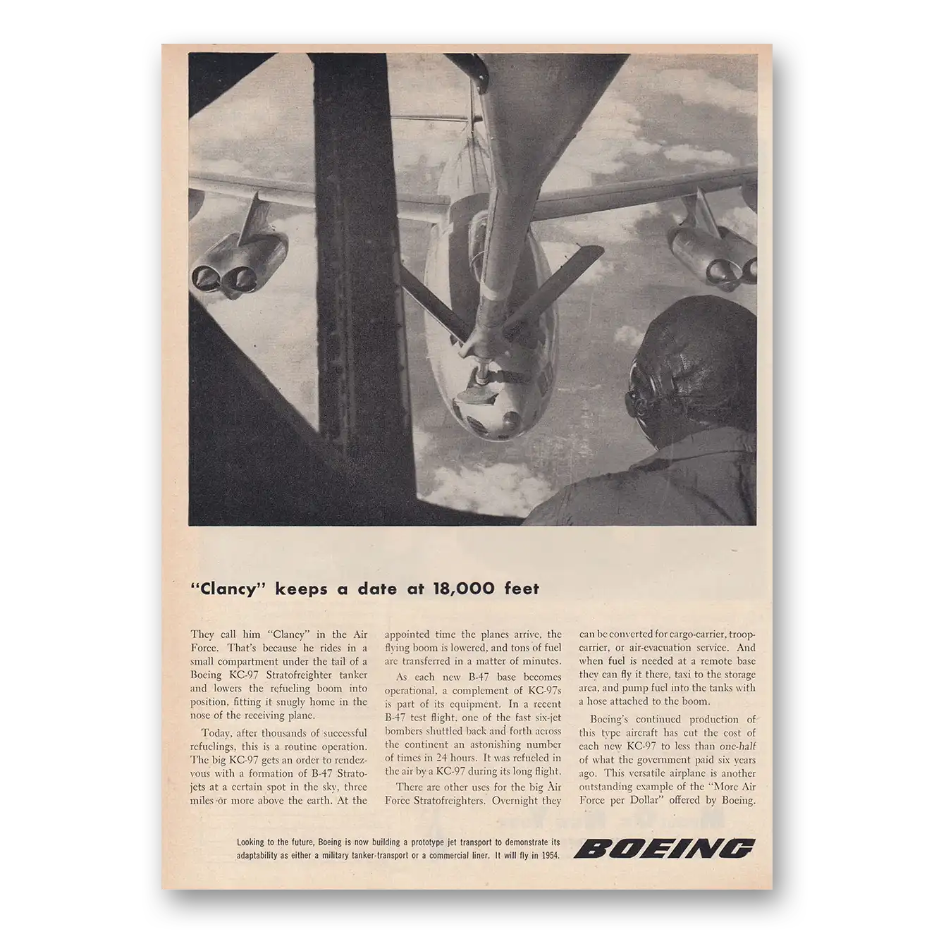 1953 Boeing Stratofreighter Clancy Keeps A Date Vintage Magazine Print Ad