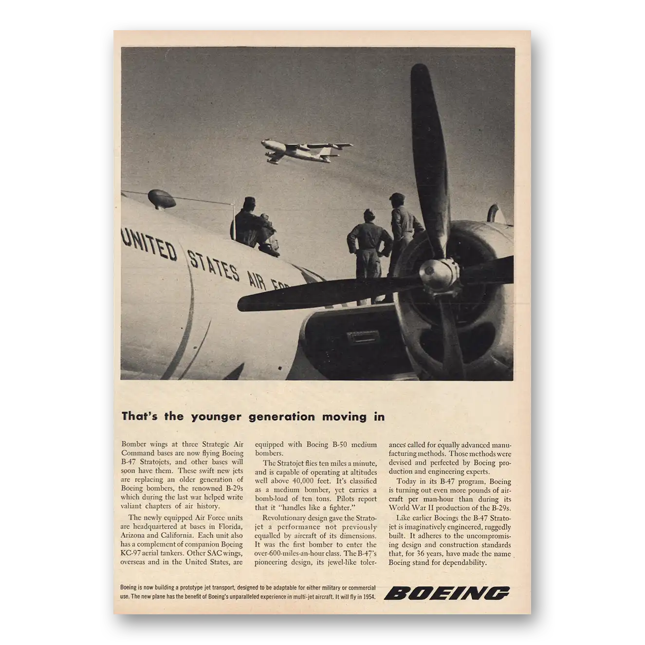 1953 Boeing Stratojet B47 Stratojets Younger Generation Moving In Vintage Magazine Print Ad