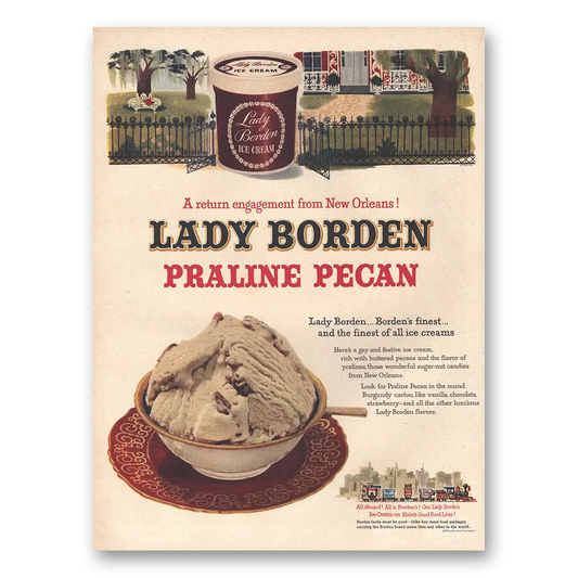 1953 Lady Praline Pecan Ice Cream Return Engagement From New Orleans Vintage Magazine Print Ad