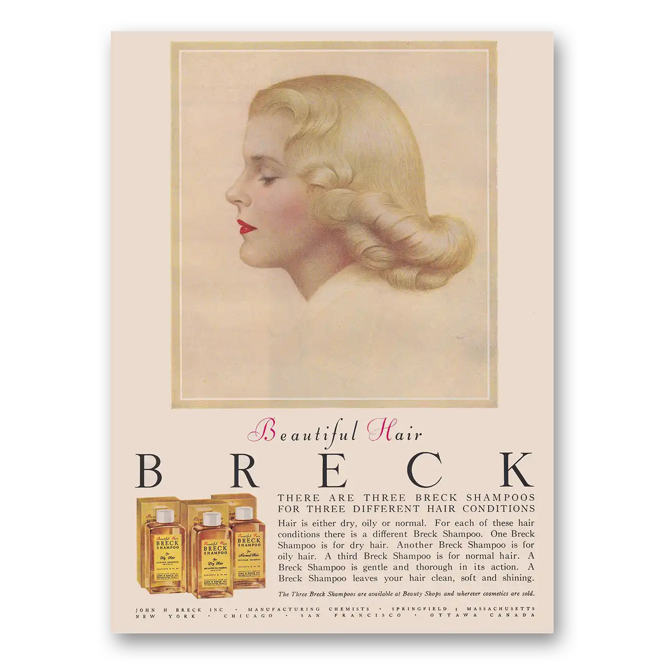 1953 Breck Shampoo Beautiful Hair Vintage Magazine Print Ad