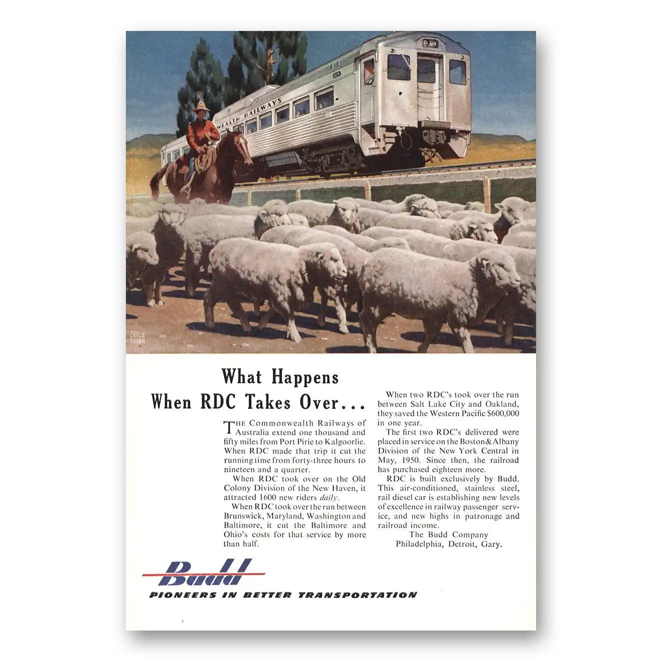 1953 Budd RDC Commonwealth Railways Sheep Vintage Magazine Print Ad