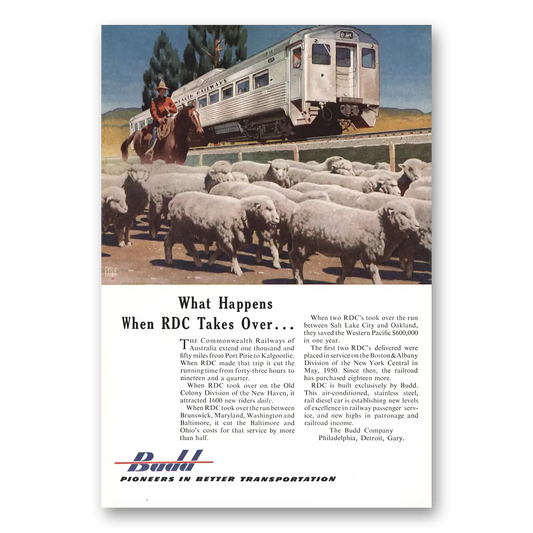 1953 Budd RDC Commonwealth Railways Sheep Vintage Magazine Print Ad