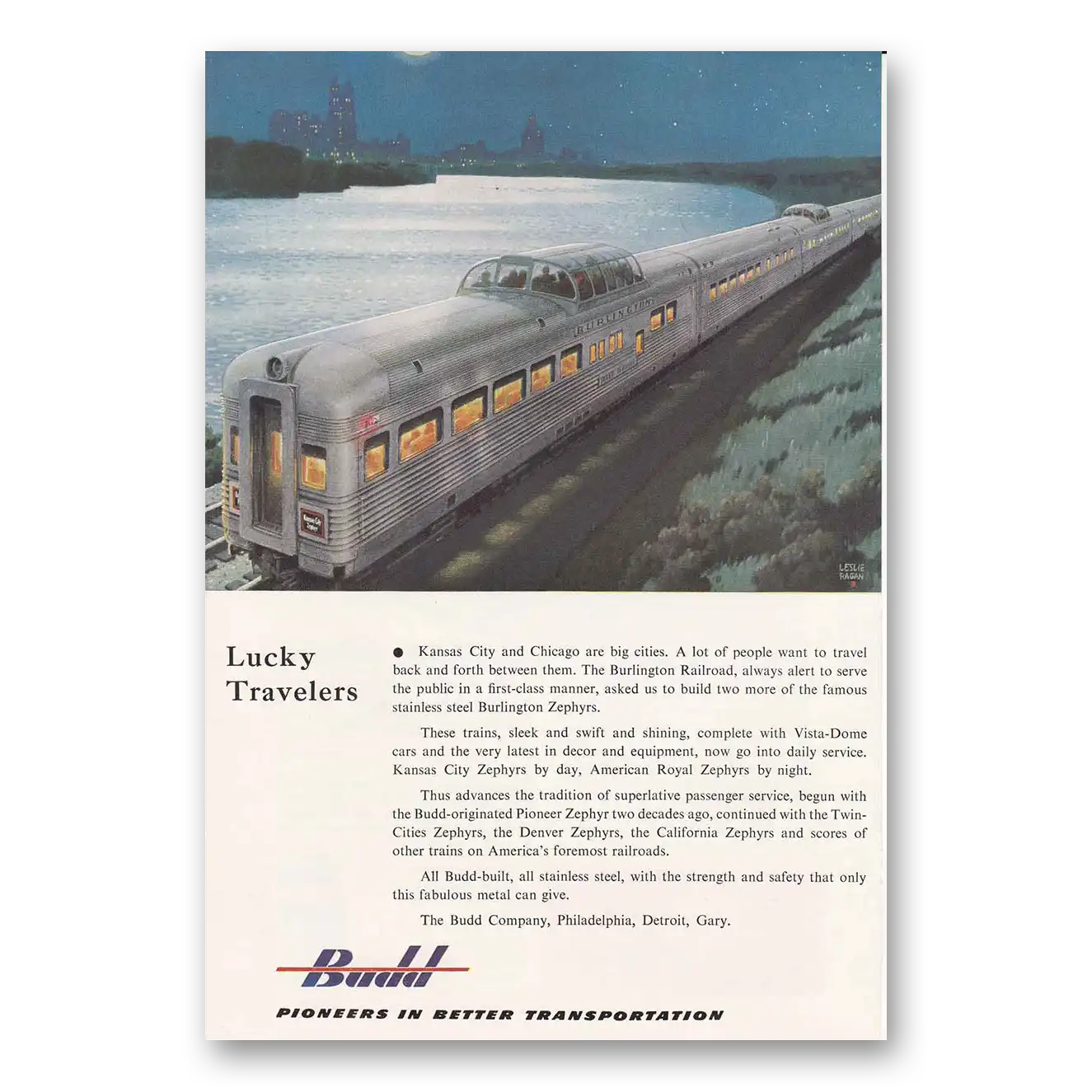 1953 Budd Lucky Travelers Vintage Magazine Print Ad