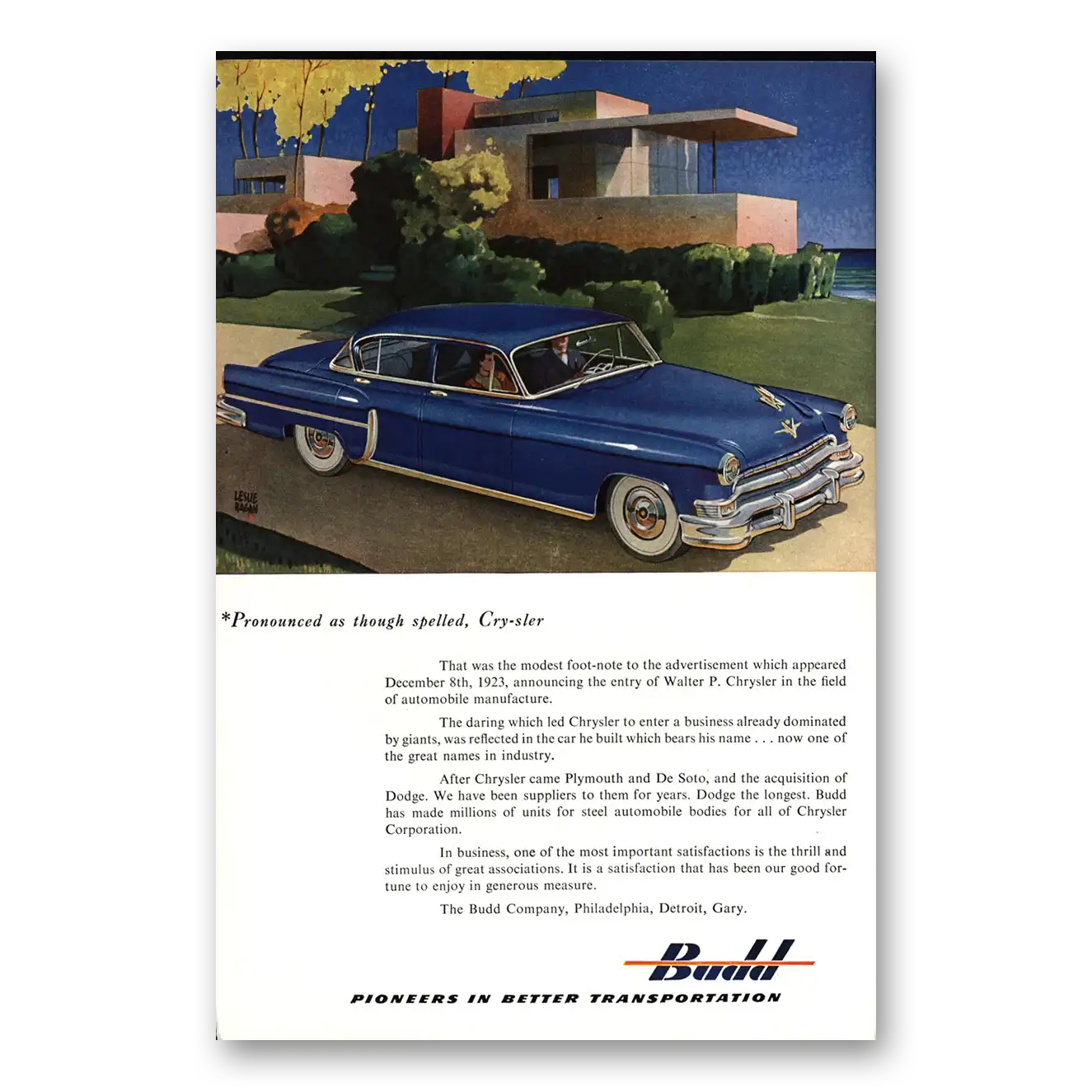 1953 Budd Pronounced As Though Spelled Chrysler Vintage Magazine Print Ad