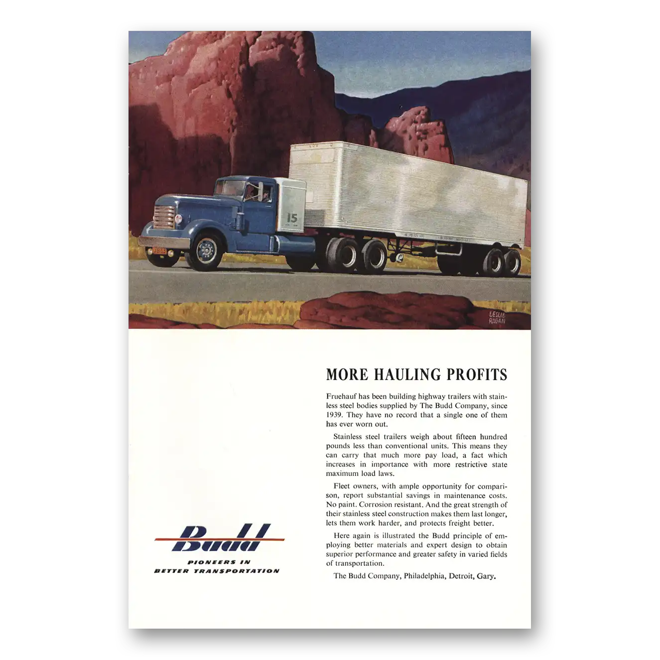 1953 Budd More Hauling Profits Vintage Magazine Print Ad