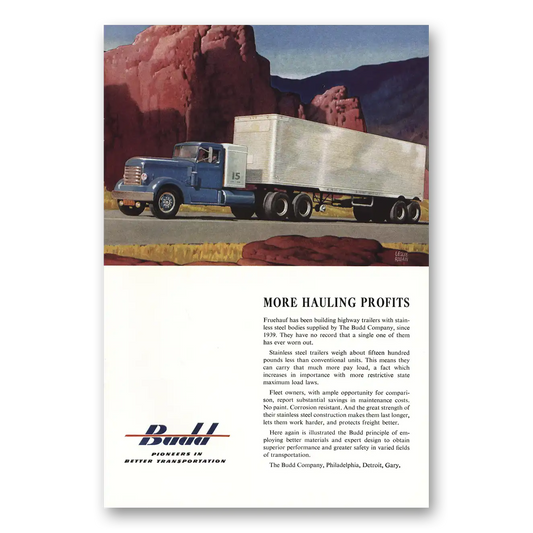 1953 Budd More Hauling Profits Vintage Magazine Print Ad