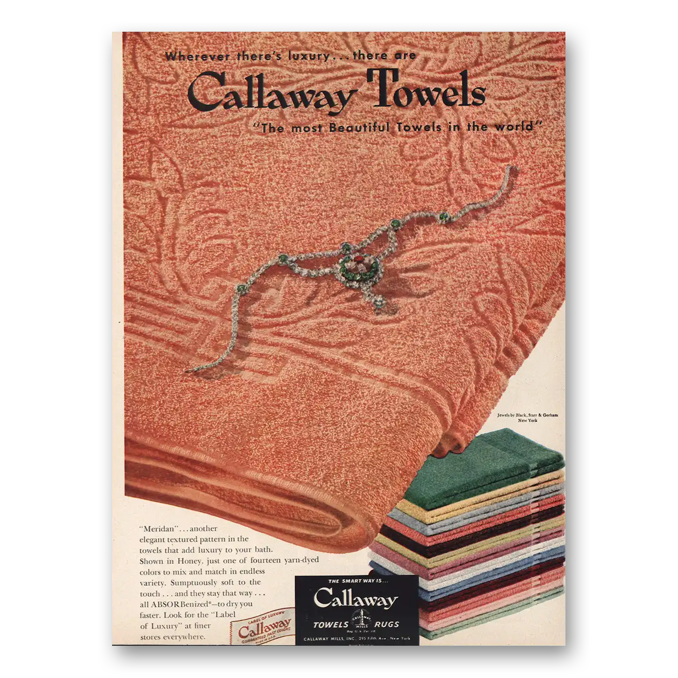 1953 Callaway Towels Wherever Theres Luxury Vintage Magazine Print Ad