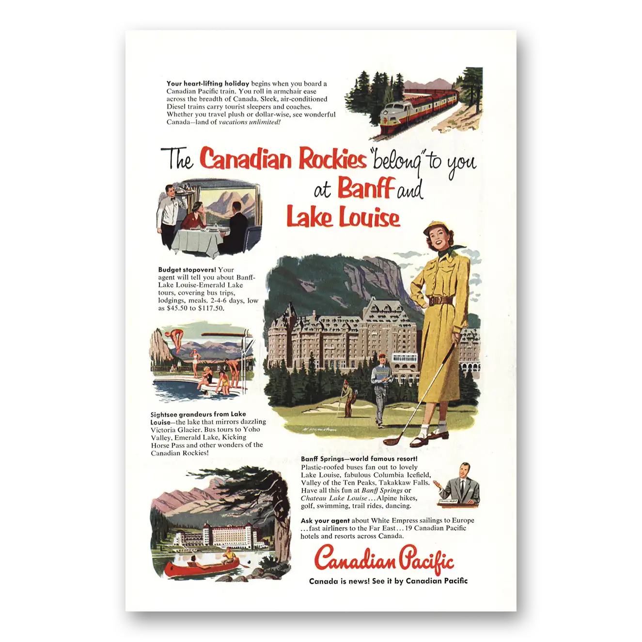 1953 Canadian Pacific Canadian Rockies Belong To You Vintage Magazine Print Ad