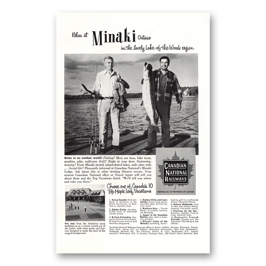 1953 Canadian National Railways Minaki Ontario Fishing Vintage Magazine Print Ad