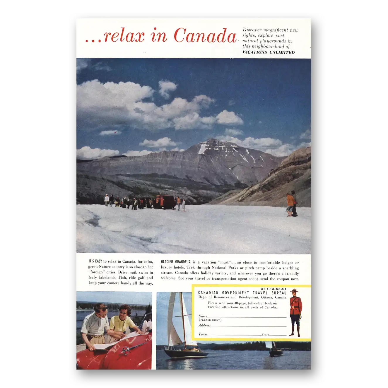 1953 Canada Glacier Grandeur Vintage Magazine Print Ad