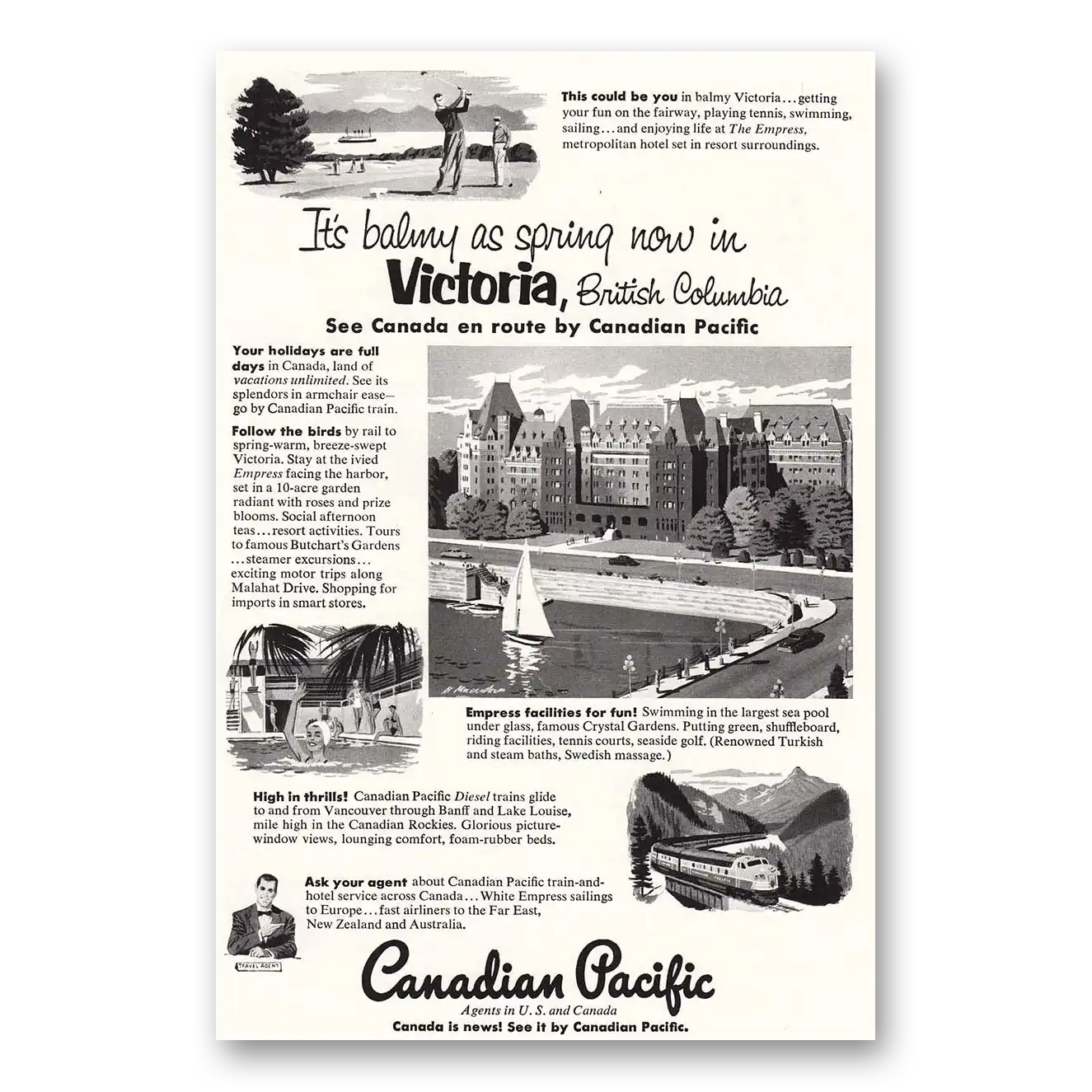 1953 Canadian Pacific Victoria British Columbia Vintage Magazine Print Ad