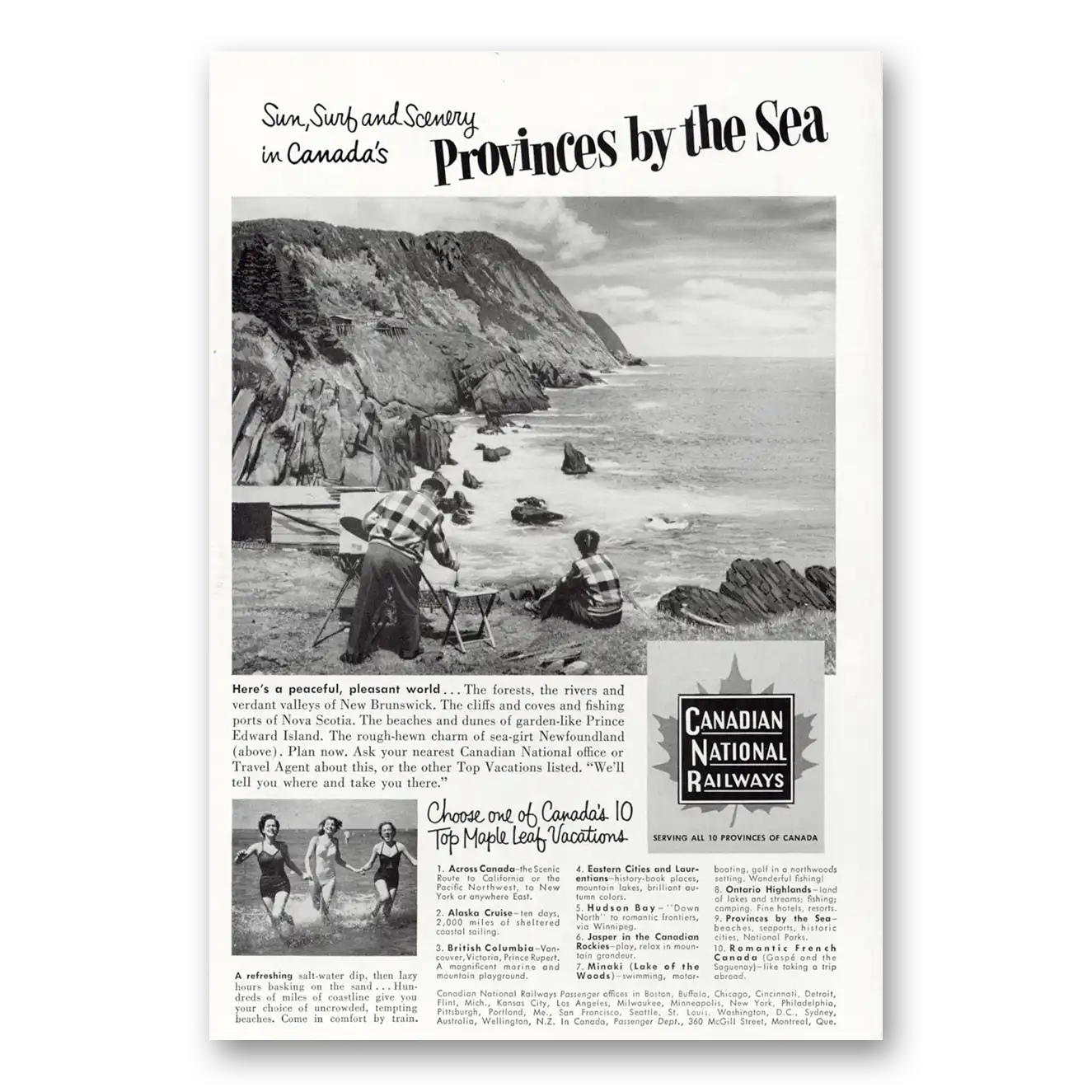 1953 Canadian National Railways Provinces By the Sea Vintage Magazine Print Ad