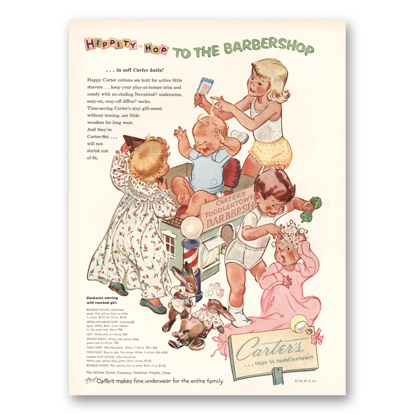 1953 Carters Clothing Hippity Hop Barbershop Vintage Magazine Print Ad