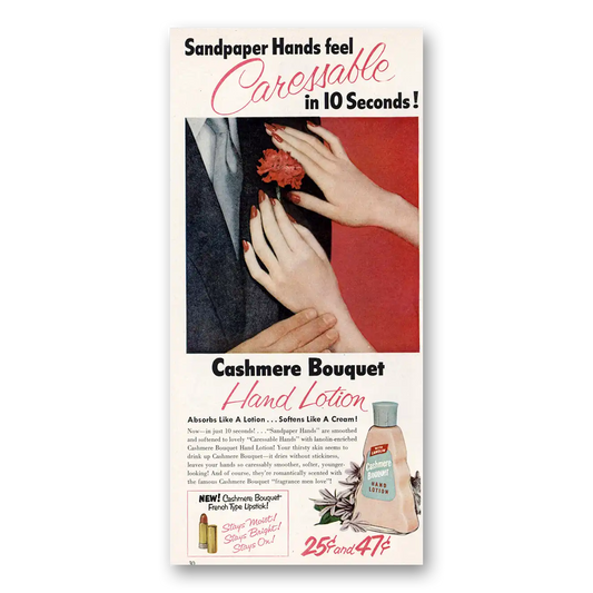 1953 Cashmere Bouquet Hand Lotion Caressable Vintage Magazine Print Ad