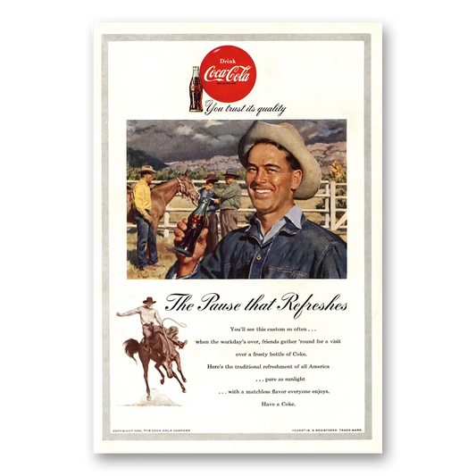 1953 Coca Cola Ranch Pause That Refreshes Vintage Magazine Print Ad